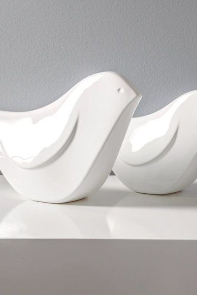 Modern White Finch Sculptures in 2 Sizes