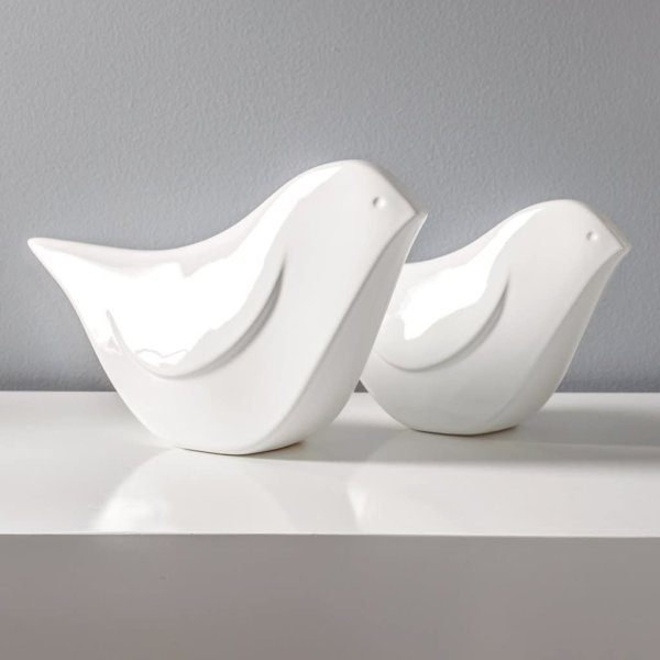 Modern White Finch Sculptures in 2 Sizes