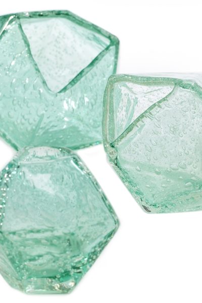 Turquoise Bubble Glass Geometric Bud Vases in 3 Sizes