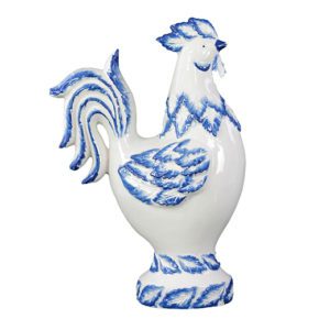 Ceramic Rooster Figurine with Blue Accents