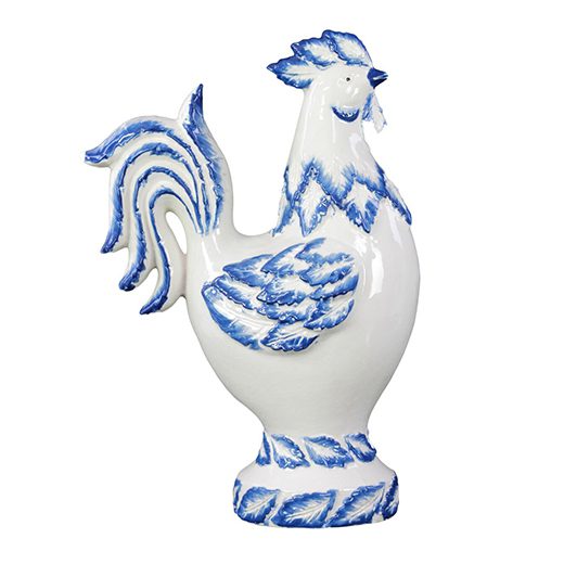 Ceramic Rooster Figurine with Blue Accents