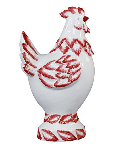 white and red ceramic hen statue figurine