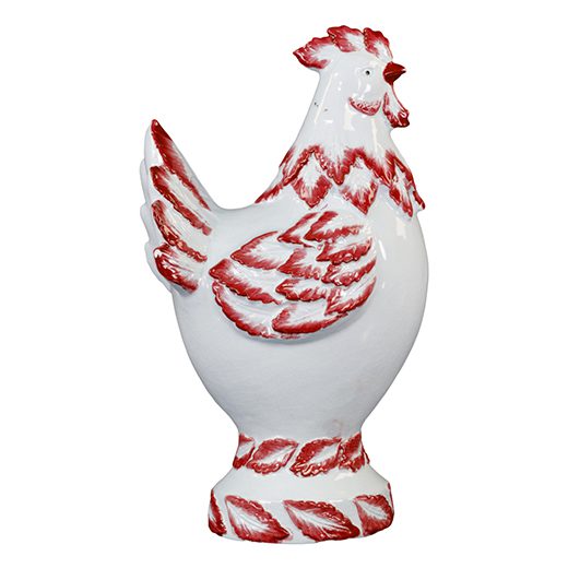 white and red ceramic hen statue figurine
