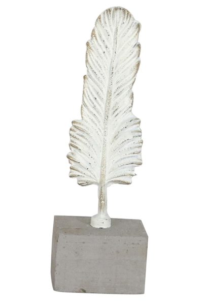 Beautiful White Wash Feather on Concrete Stand in 2 Sizes