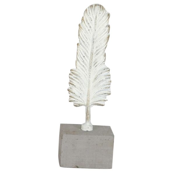 Beautiful White Wash Feather on Concrete Stand in 2 Sizes