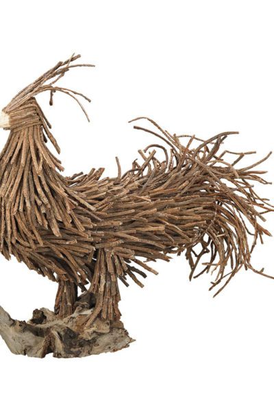 Zealand Large Natural Twig Rooster on Wooden Base