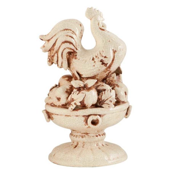White Rooster in Fruit Bowl Statue