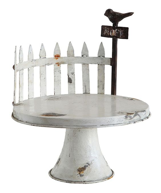 Distressed White Picket Fence Cake Plate & Pedestal