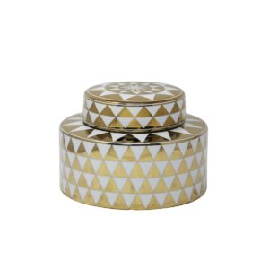 white geometric ceramic jar