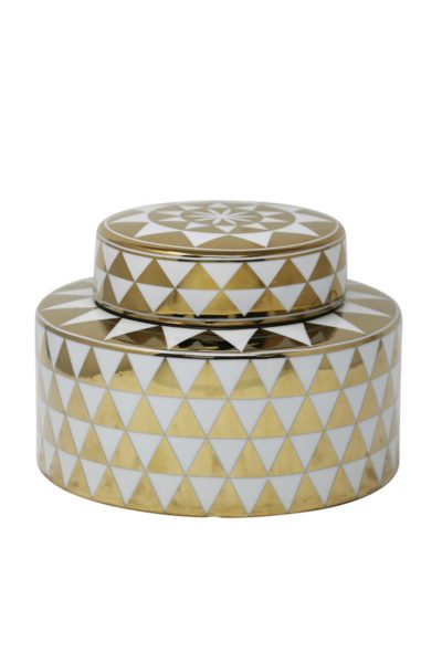 white geometric ceramic jar