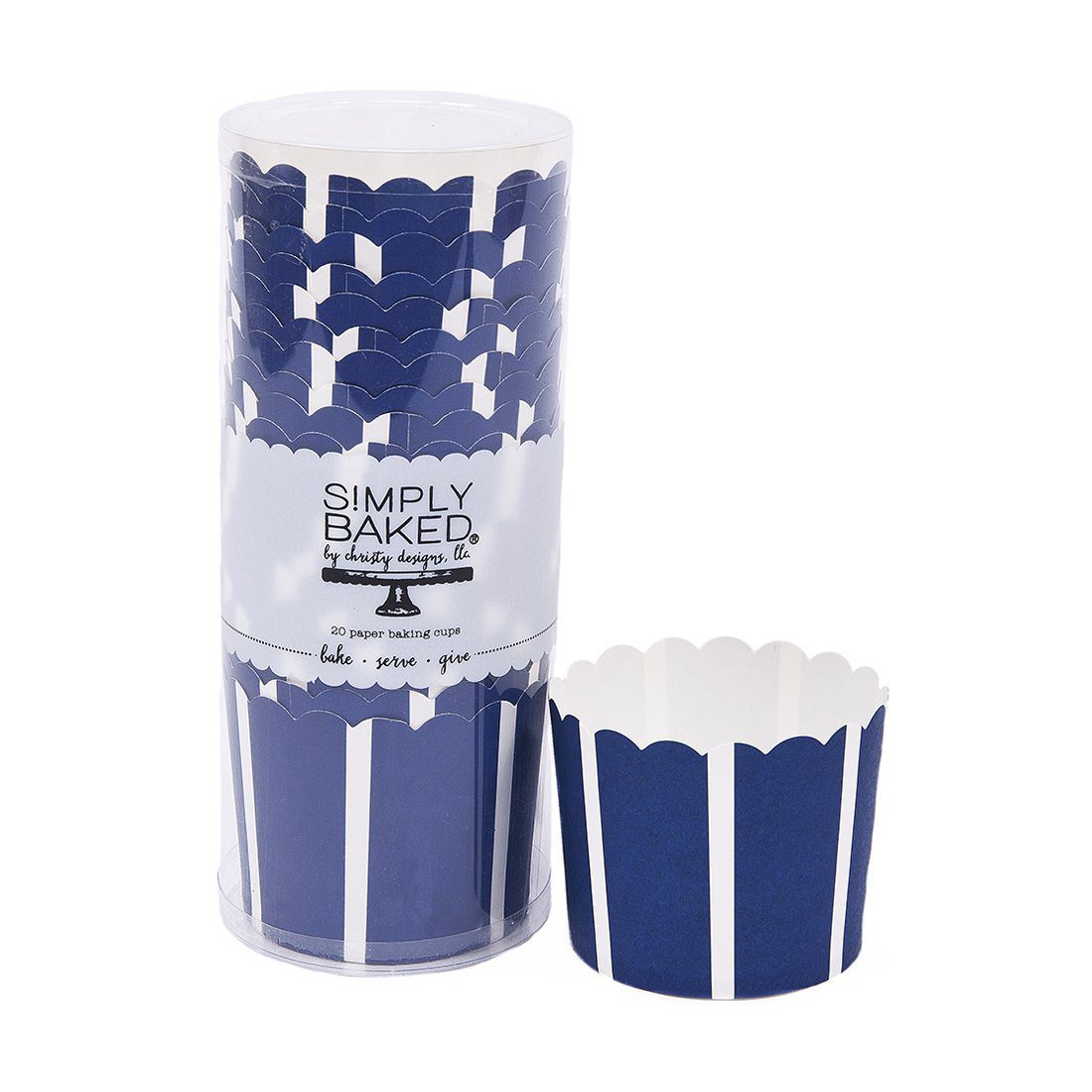 Large Baking Cup, Navy With White Stripes