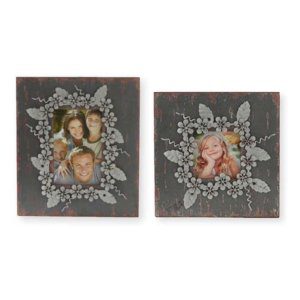 Gray Wood Photo Frames with Metal Flower Detail in 2 Sizes