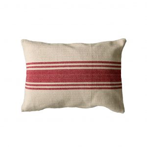 cream cotton canvas pillow with red stripes