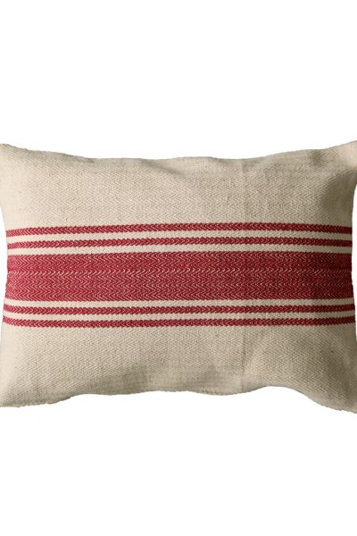 cream cotton canvas pillow with red stripes