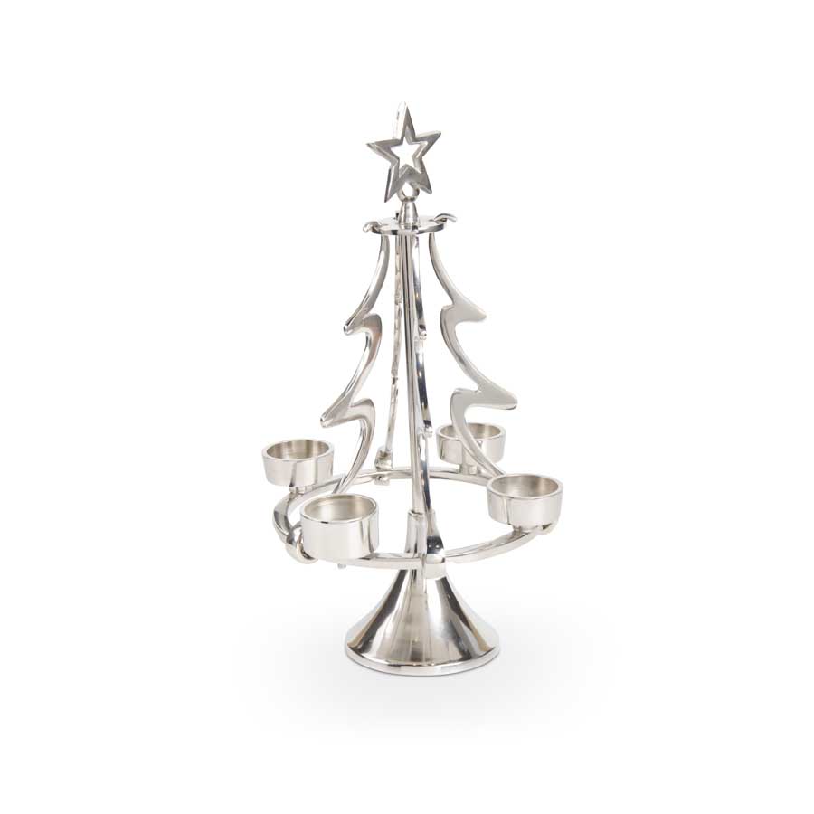 New Polished Silver Maypole 4 Votive Christmas Tree, 2 Sizes