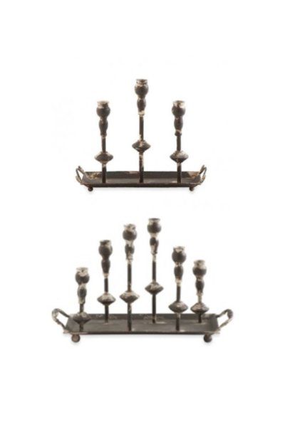 Distressed Brown Metal Multi Taper Candleholders