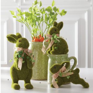 green mossy bunnies with burlap bow
