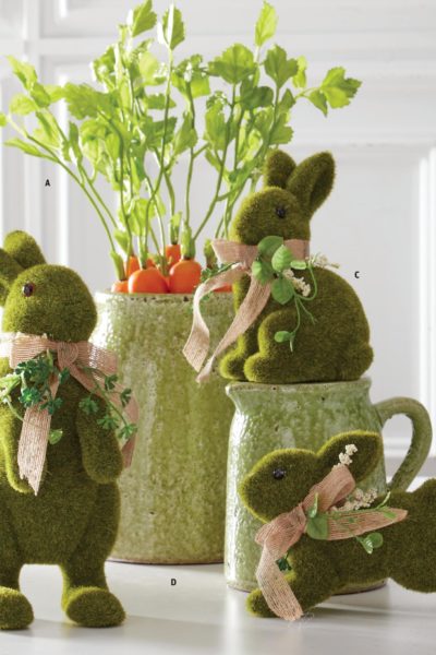 green mossy bunnies with burlap bow