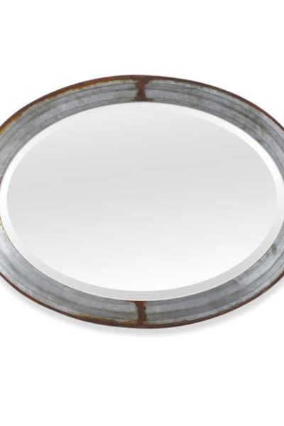 Rustic Metal Framed Oval Mirror Tray