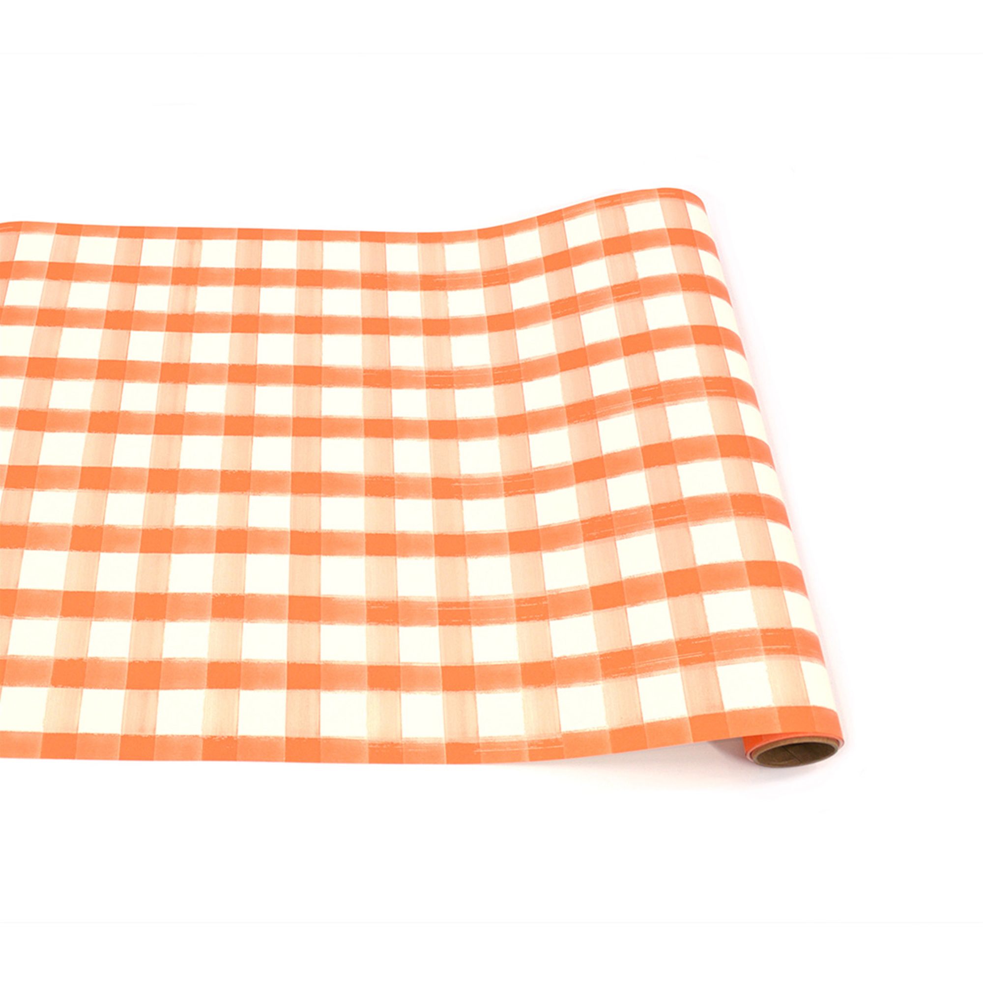 orange painted check paper table runner