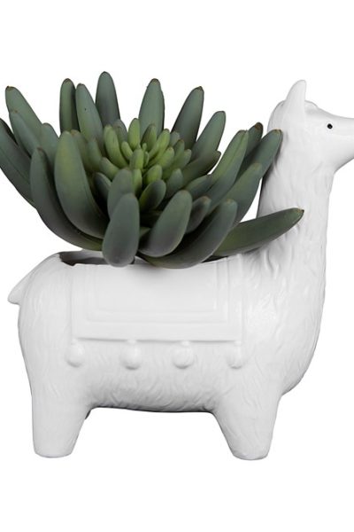 white ceramic llama planter