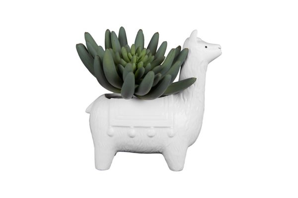 white ceramic llama planter