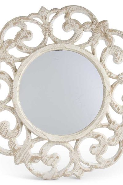 Wooden Whitewash Scroll Mirror