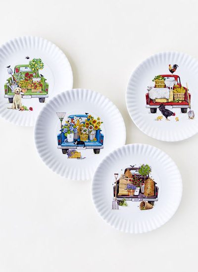 melamine vintage farm truck plates set of 4