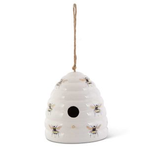 white ceramic beehive birdhouse