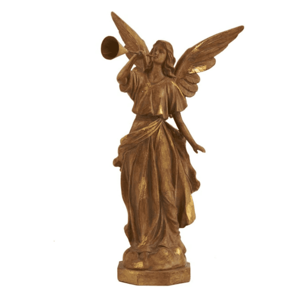 gold resin vintage angel with horn facing right