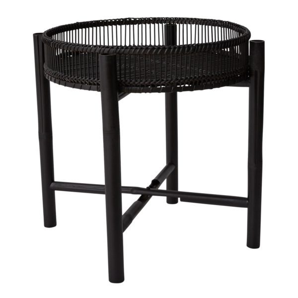 Black Round Bamboo Serving Tray Table