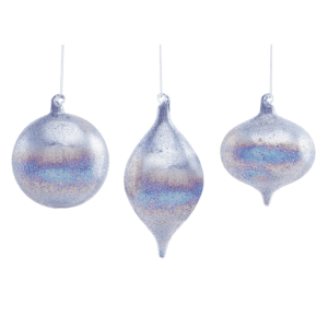 Iridescent Glass Ornament in Round, Onion Drop & Drop
