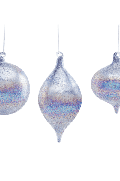 Iridescent Glass Ornament in Round, Onion Drop & Drop