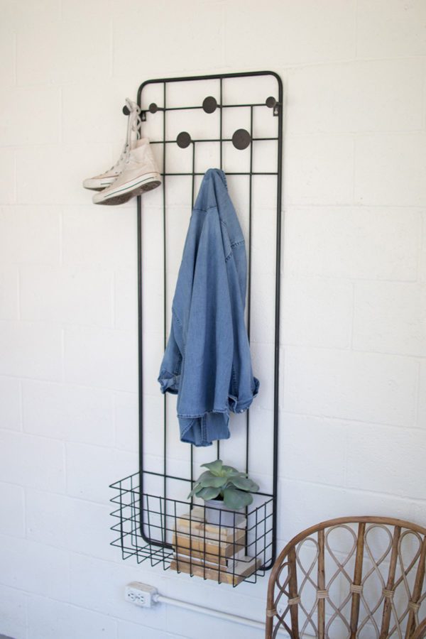 metal coat rack with basket