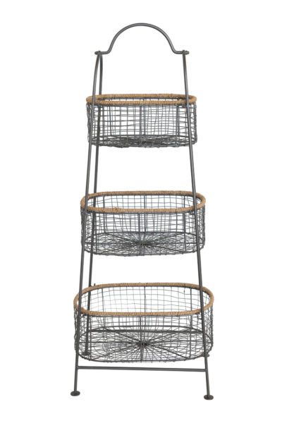 three tiered stand with baskets