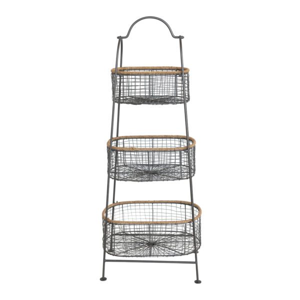 three tiered stand with baskets