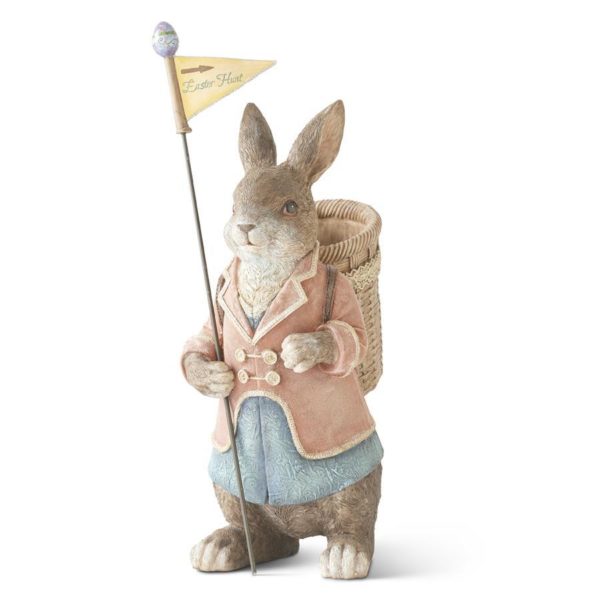 pastel rabbit with basket backpack and flag