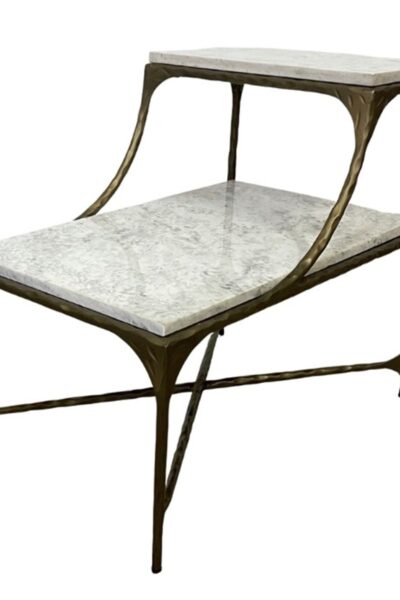 2 Tiered Forged Accent Table in Marble & Gold Iron