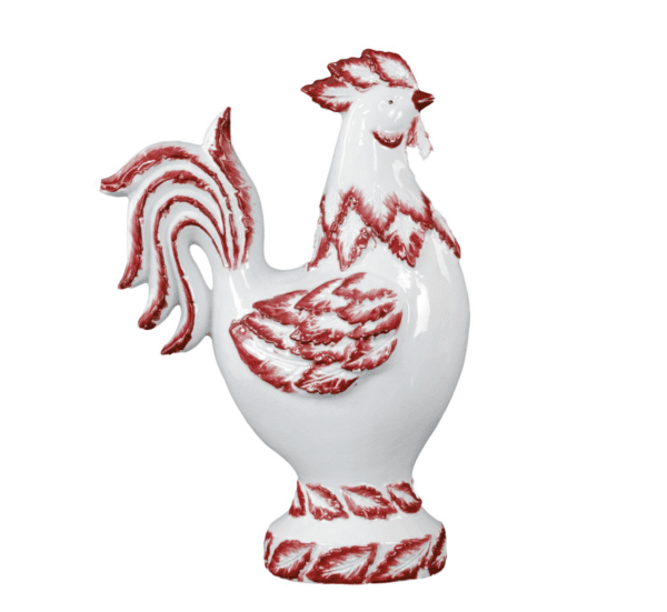 Red and White Ceramic Rooster Figurine