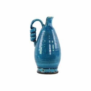 marine blue ceramic round bellied tuscan vase with coiled handle