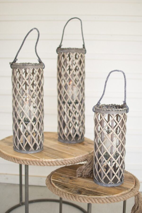 Grey Willow Lantern with Glass Set