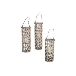 Grey Willow Lantern with Glass Set