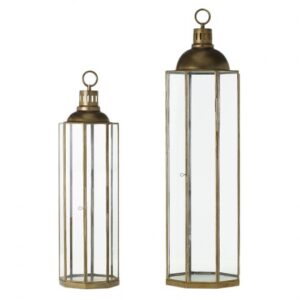 tall gold Bena Candle Lanterns in 33" and 43"