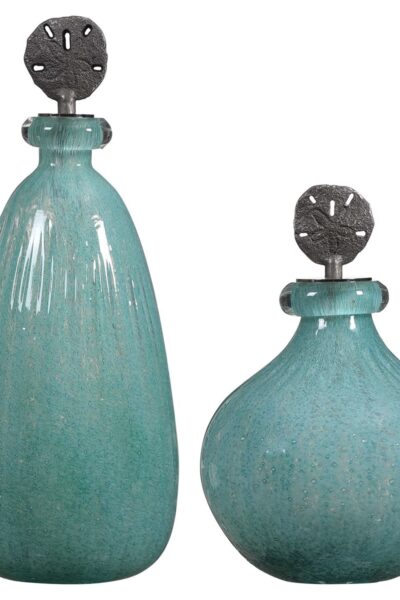 Uttermost Mellita Aqua Glass Bottles Set of 2