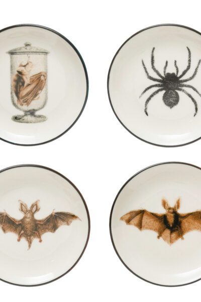 Round Stoneware Dishes with Halloween Images