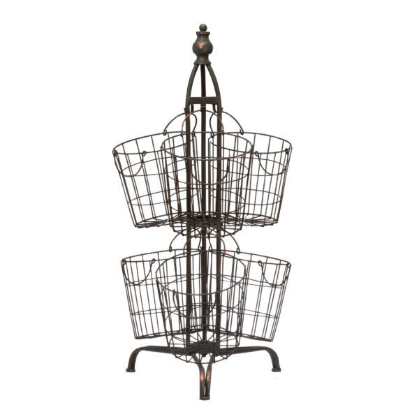 metal stand with 6 wire baskets