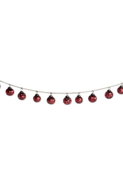 Distressed Red Mercury Glass Round Ornament with Twine Garland