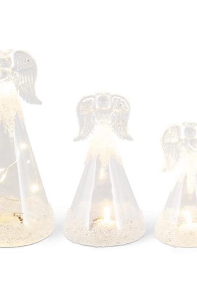 clear led angel with beads set of 3