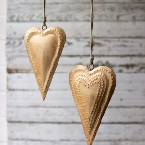 antique brass metal hearts