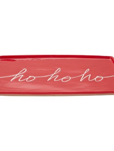 Red Stoneware Ho Ho Ho Kringle Tray